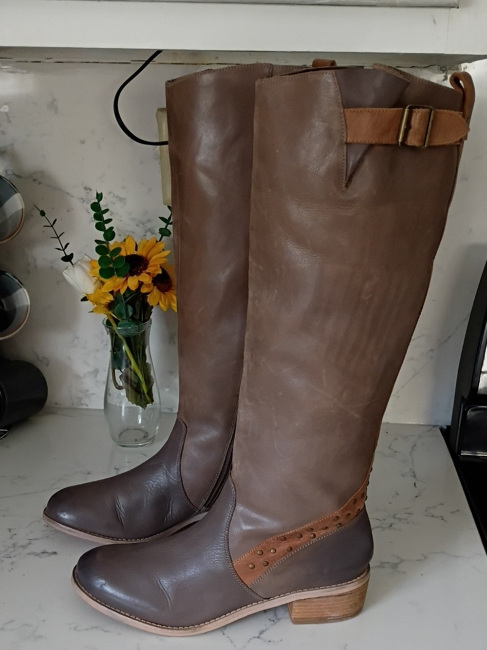 Laughty Monkey Women's Tall Brown Leather Riding Boots